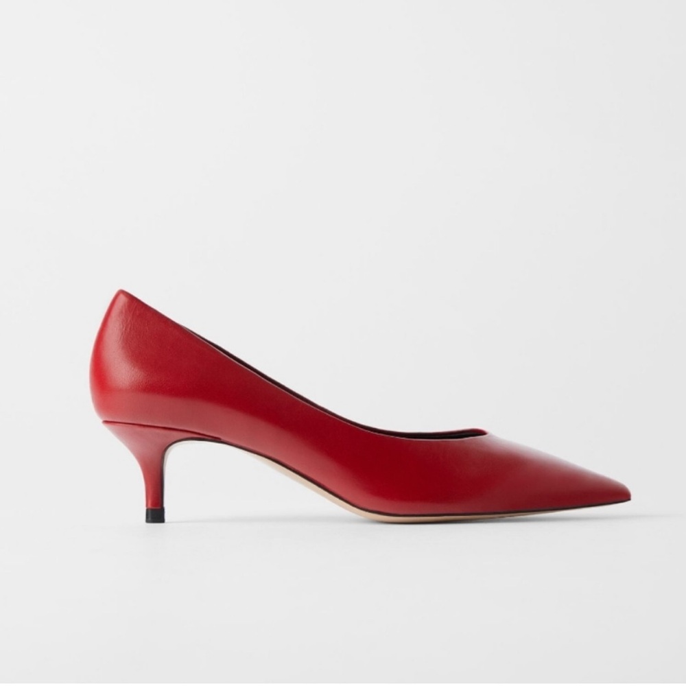Zara Red Kitten Heel Pumps